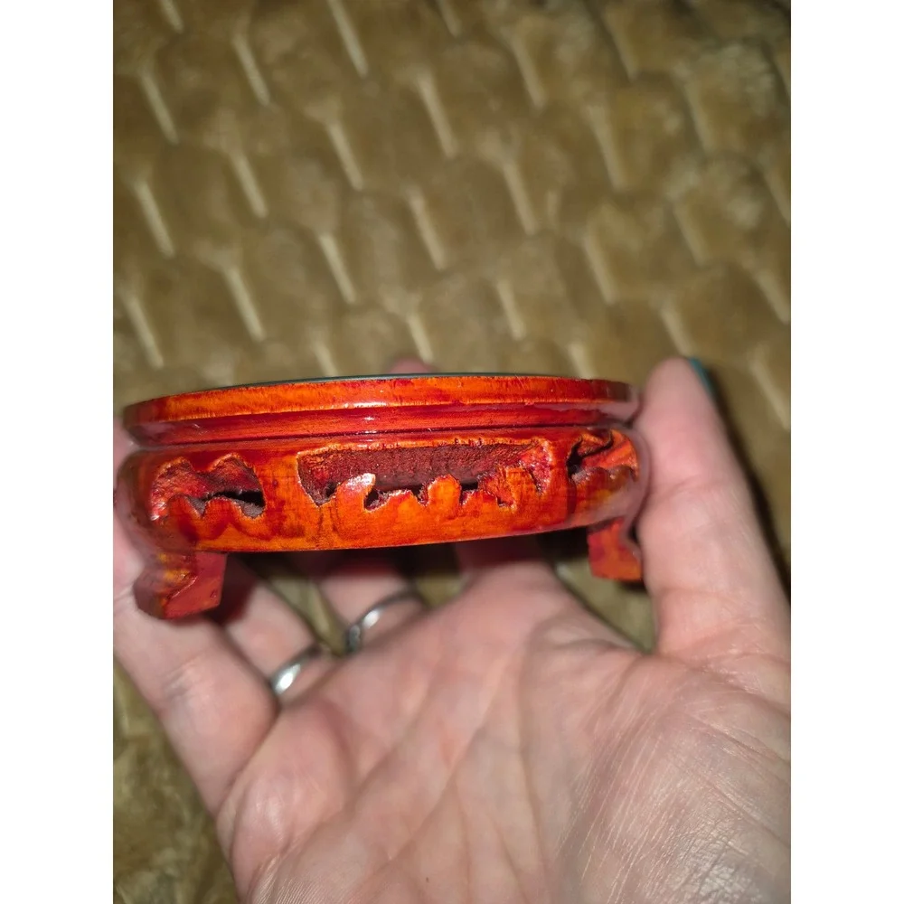 Hand Made Glass Display Stand Carved Wood Pedestal Sphere Holder Base Mirror